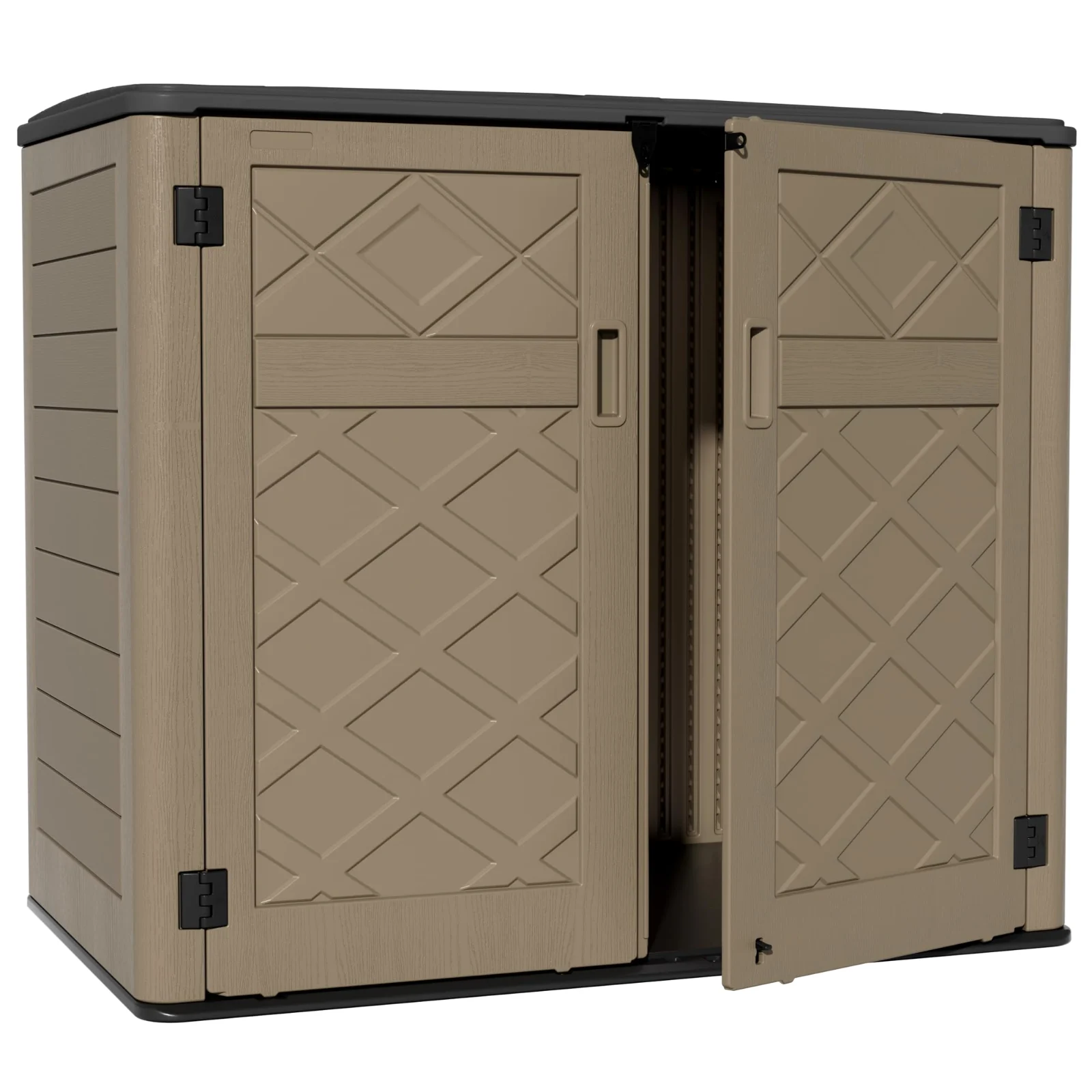 ZZM 48 cu ft Resin outdoor storage shed seen from the front