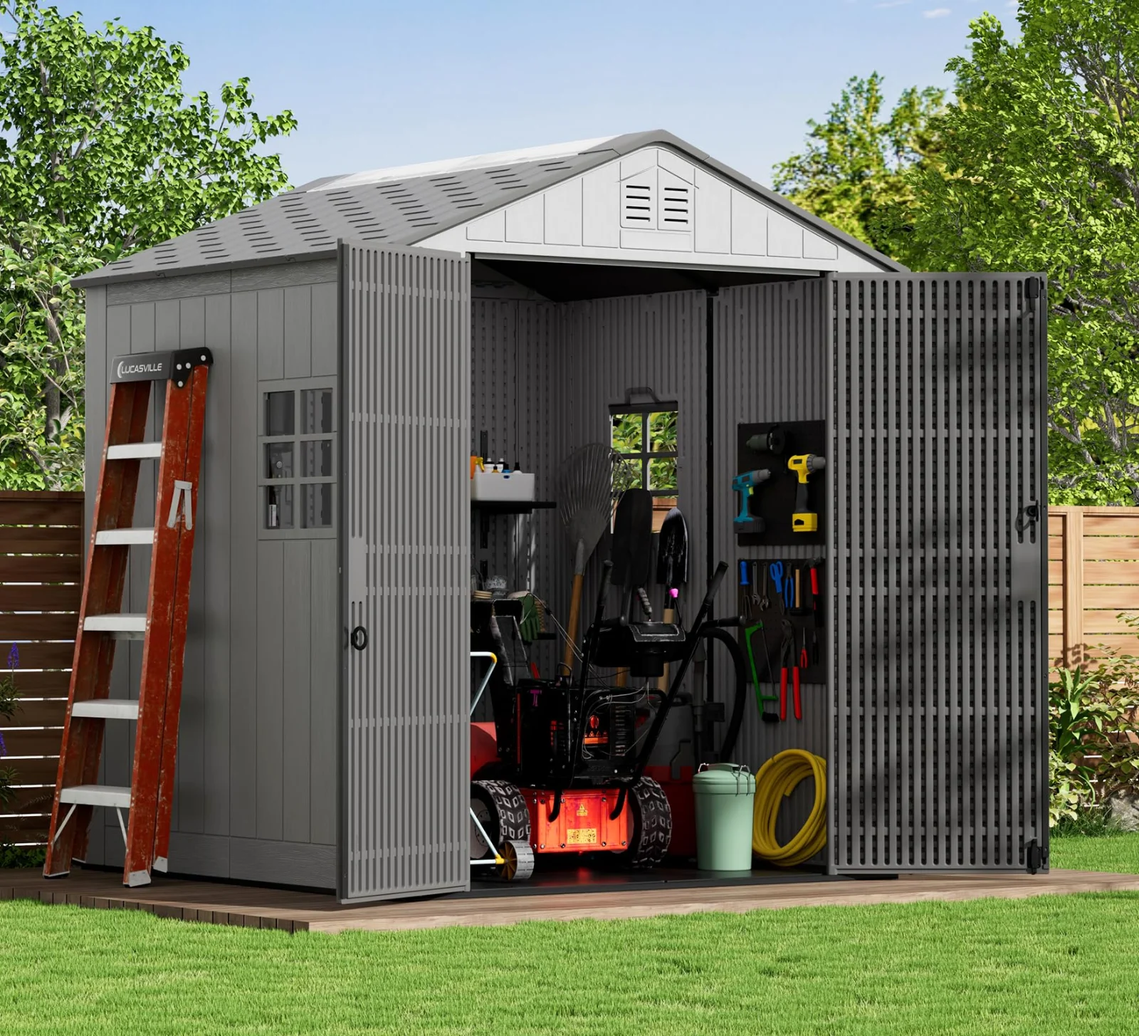 ZZM 6 by 6 ft HDPE walk-in storage shed seen from the front