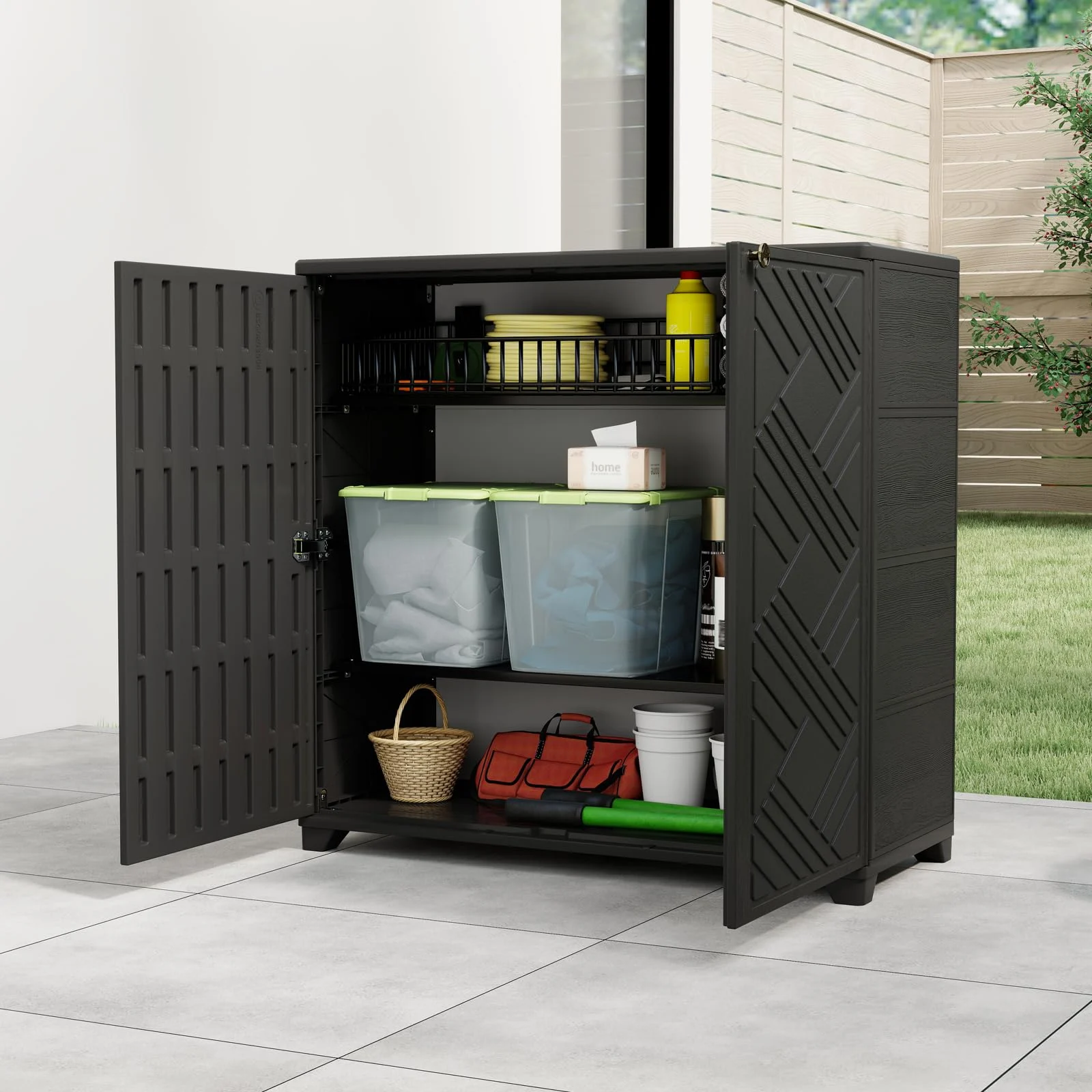 ZZM 34-inch outdoor storage cabinet with 2 shelves in black, view 5
