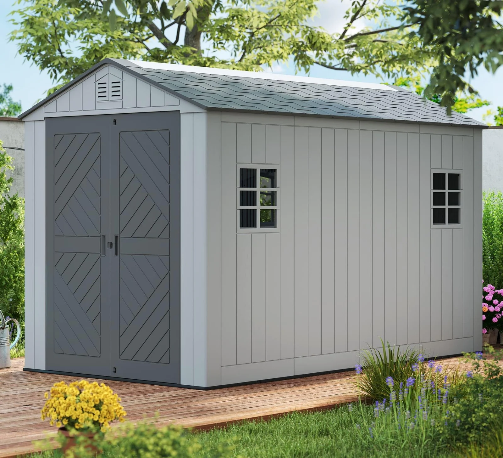ZZM 6 by 11 ft HDPE walk-in storage shed, front view