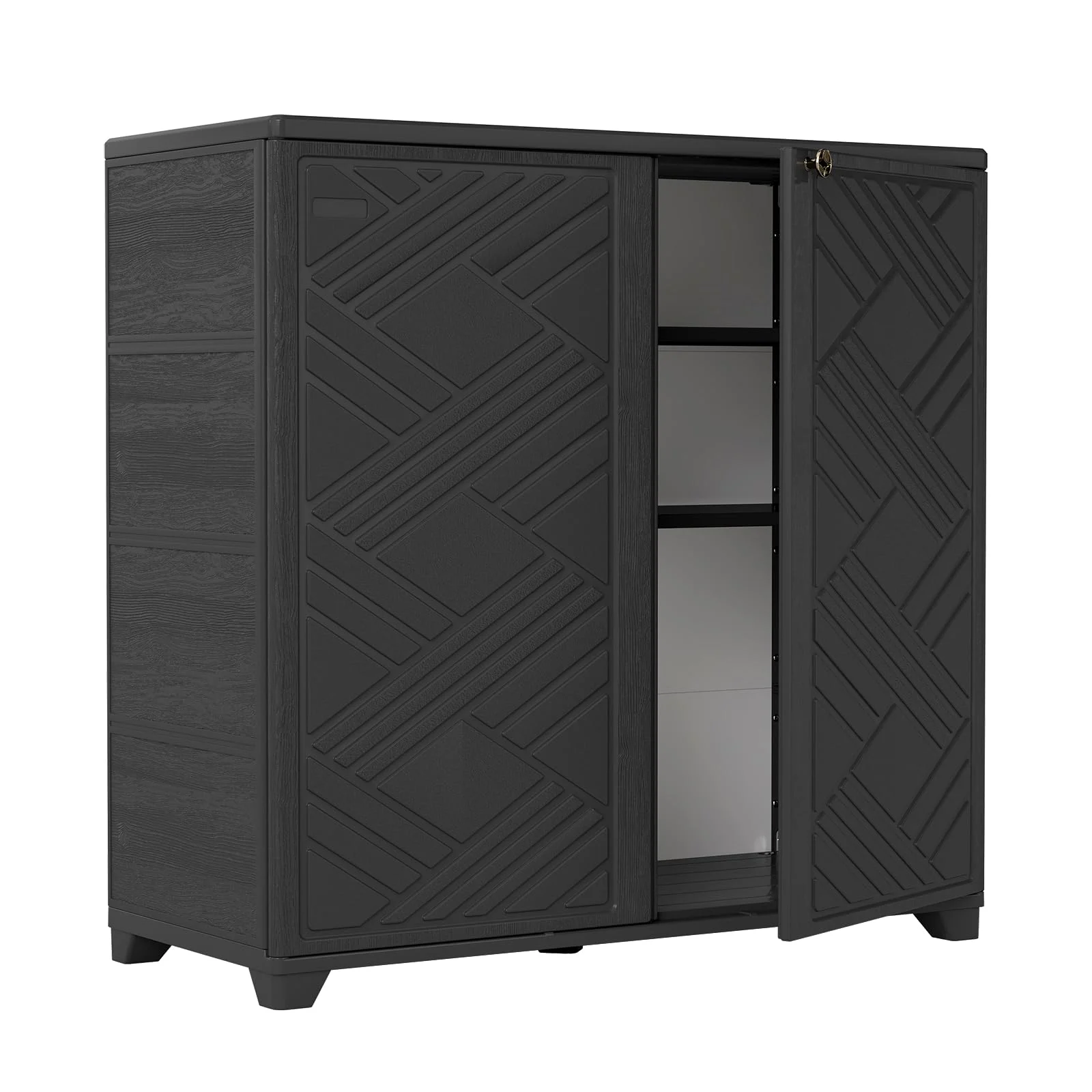 ZZM 34-inch outdoor storage cabinet with 2 shelves in black, front view