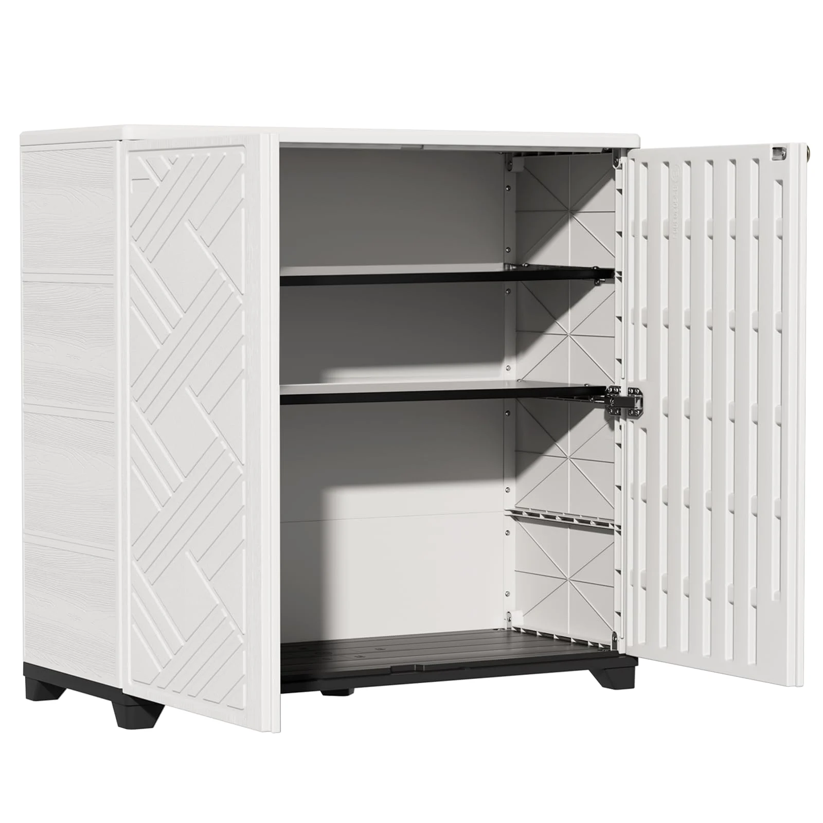 ZZM 34-inch outdoor storage cabinet with 2 shelves in white seen from the front