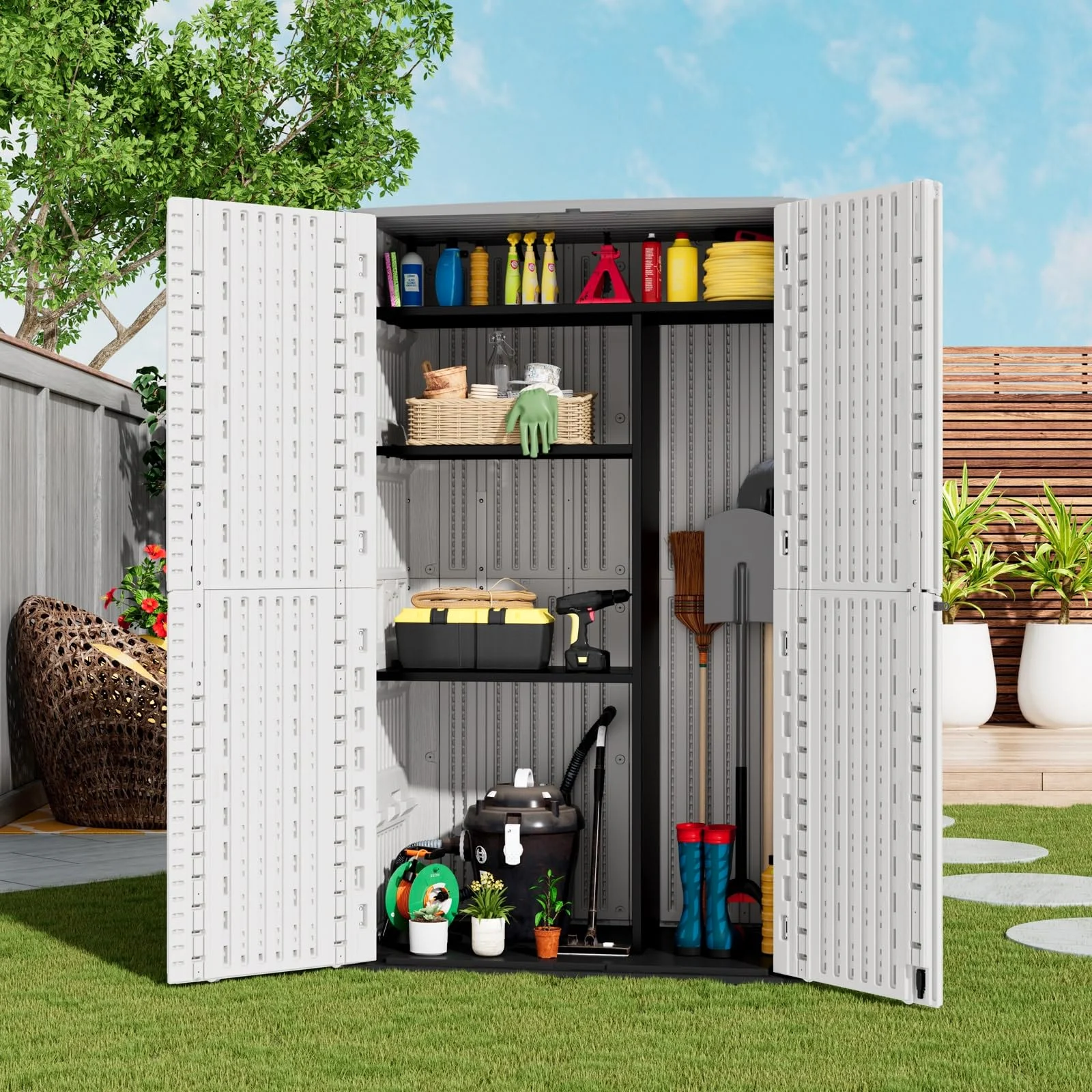 ZZM Metal shelving set for storage sheds, front view