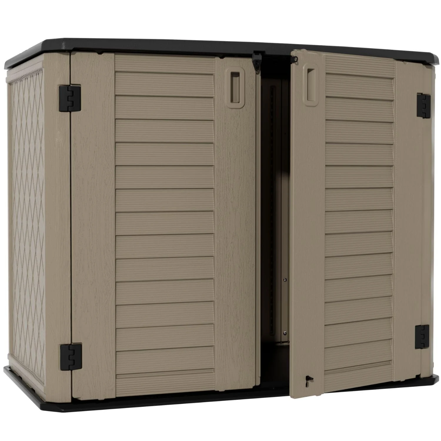 ZZM 26 cu ft Resin outdoor storage shed in coffee seen from the front
