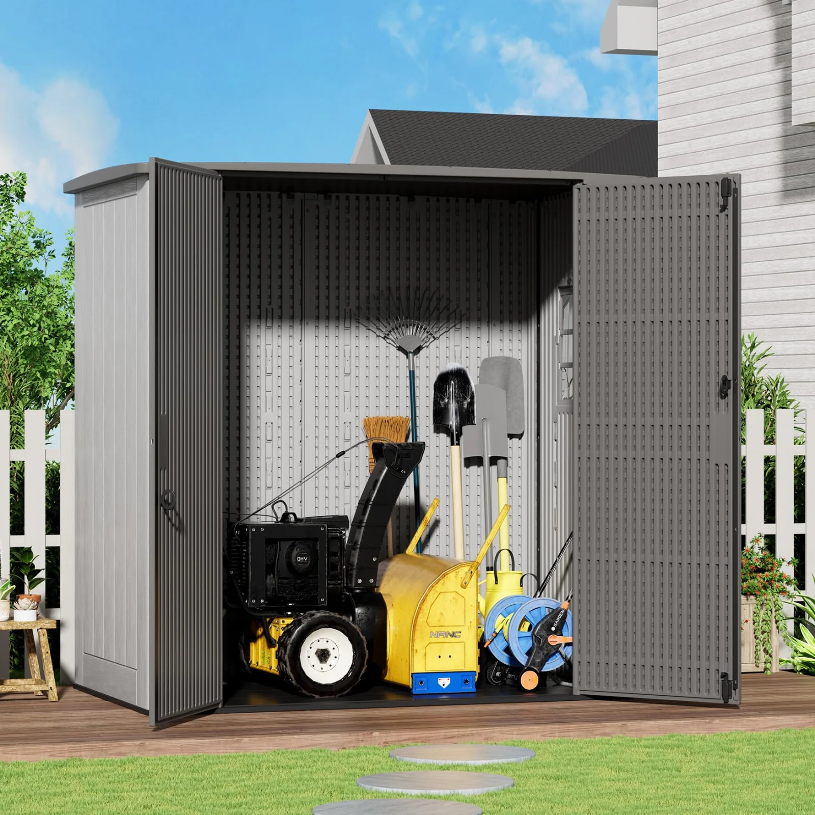 ZZM 6 by 4 ft HDPE walk-in storage shed, view 2