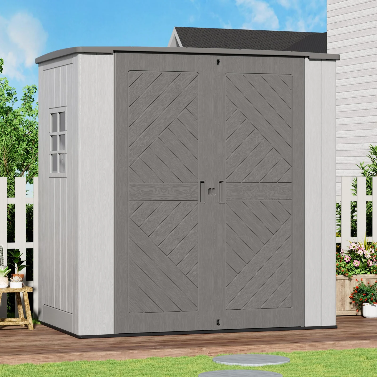 ZZM 6 by 4 ft HDPE walk-in storage shed, front view