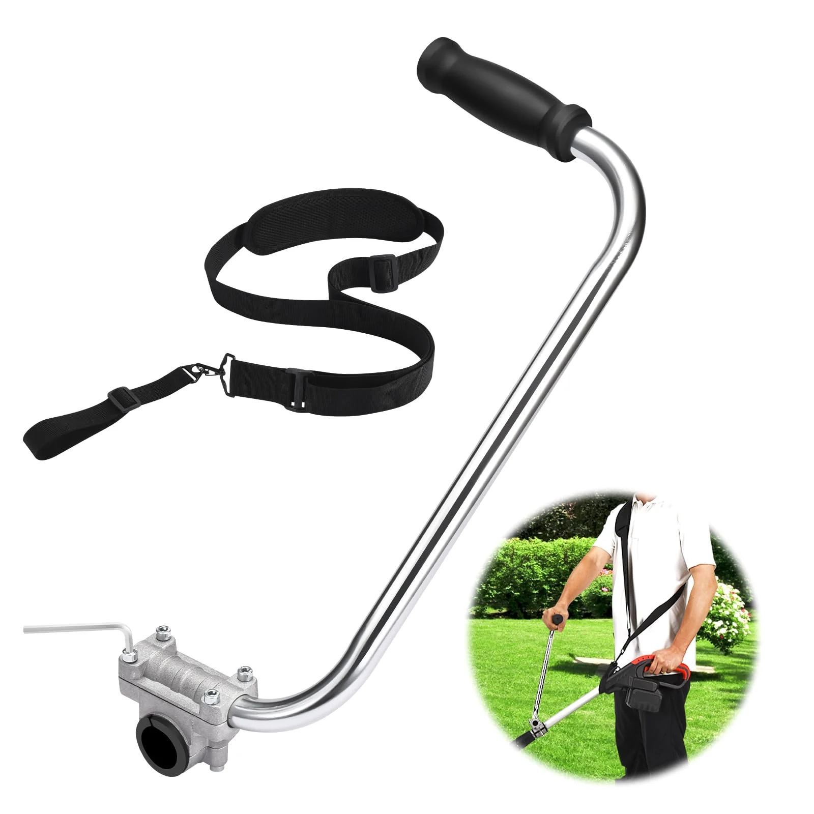 ZZM String trimmer grip with shoulder harness, front view