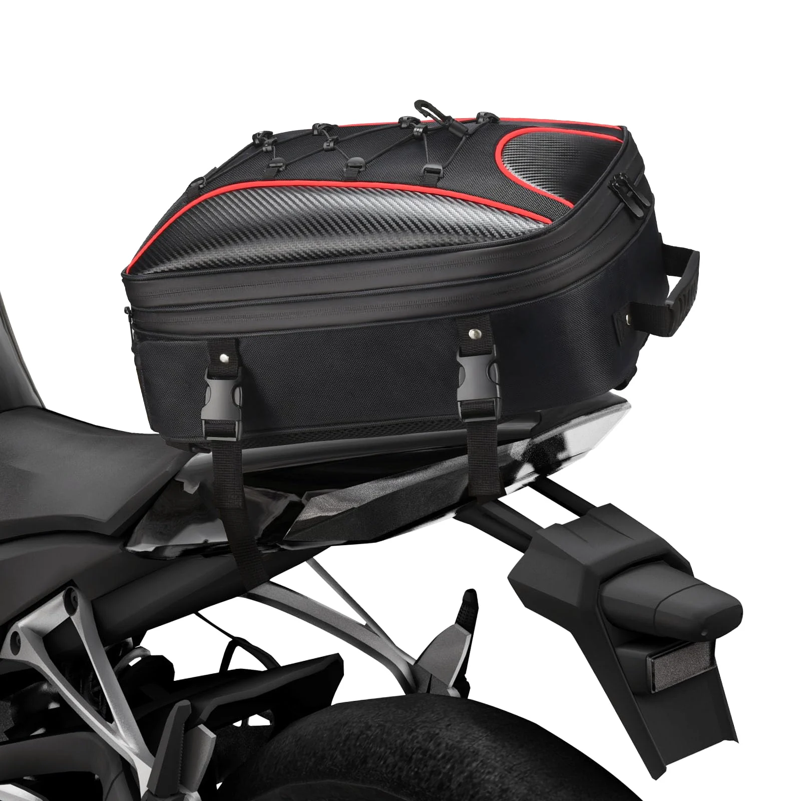 ZZM Expandable motorcycle tail bag, front view