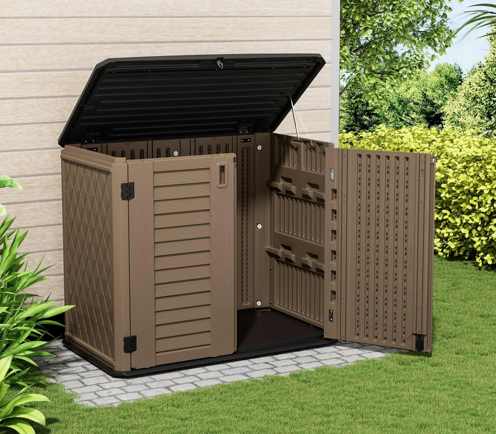 ZZM 26 cu ft Resin outdoor storage shed in coffee, view 2
