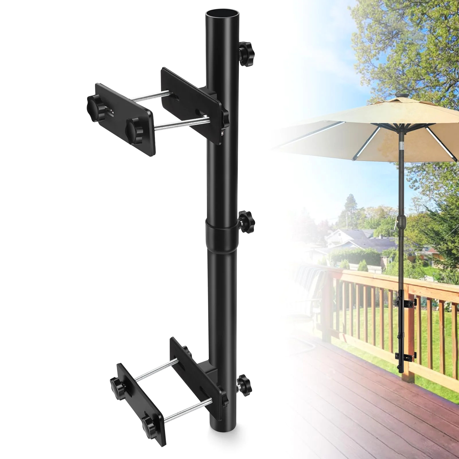 ZZM Patio umbrella mount for deck railing, front view