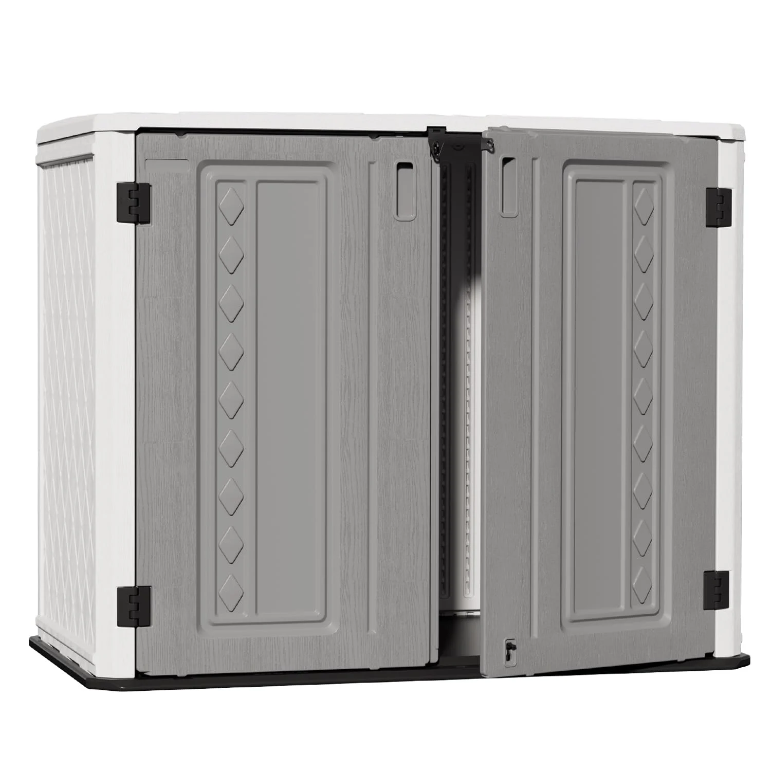 ZZM 26 cu ft Resin outdoor storage shed in white & gray, front view
